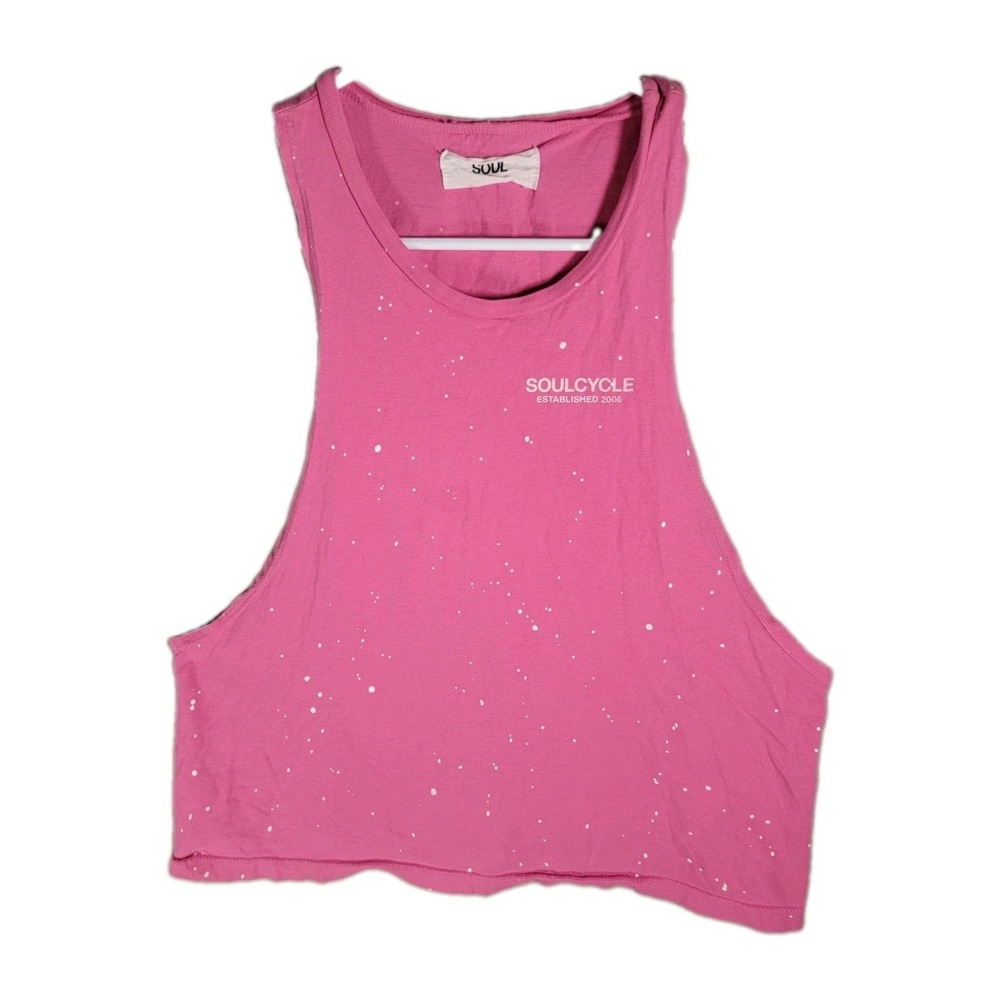 SoulCycle Crop Tank Top Womens M Pink Paint Splatter Muscle Tee Spin USA